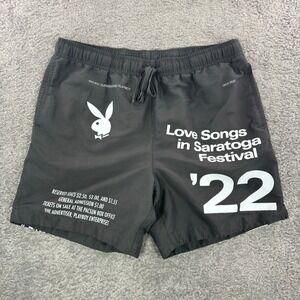 Playboy x PacSun Mens Black Love Songs in Saratoga Festival Swim Trunks Size L